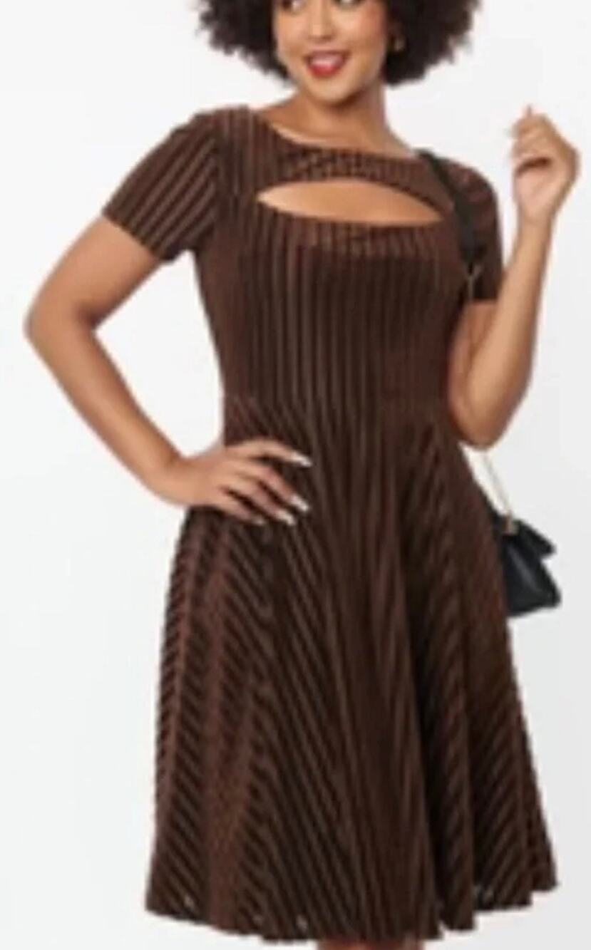 Unique Vintage Brown Velvet Zig Zag Swing Dress 1X 16 NWT
